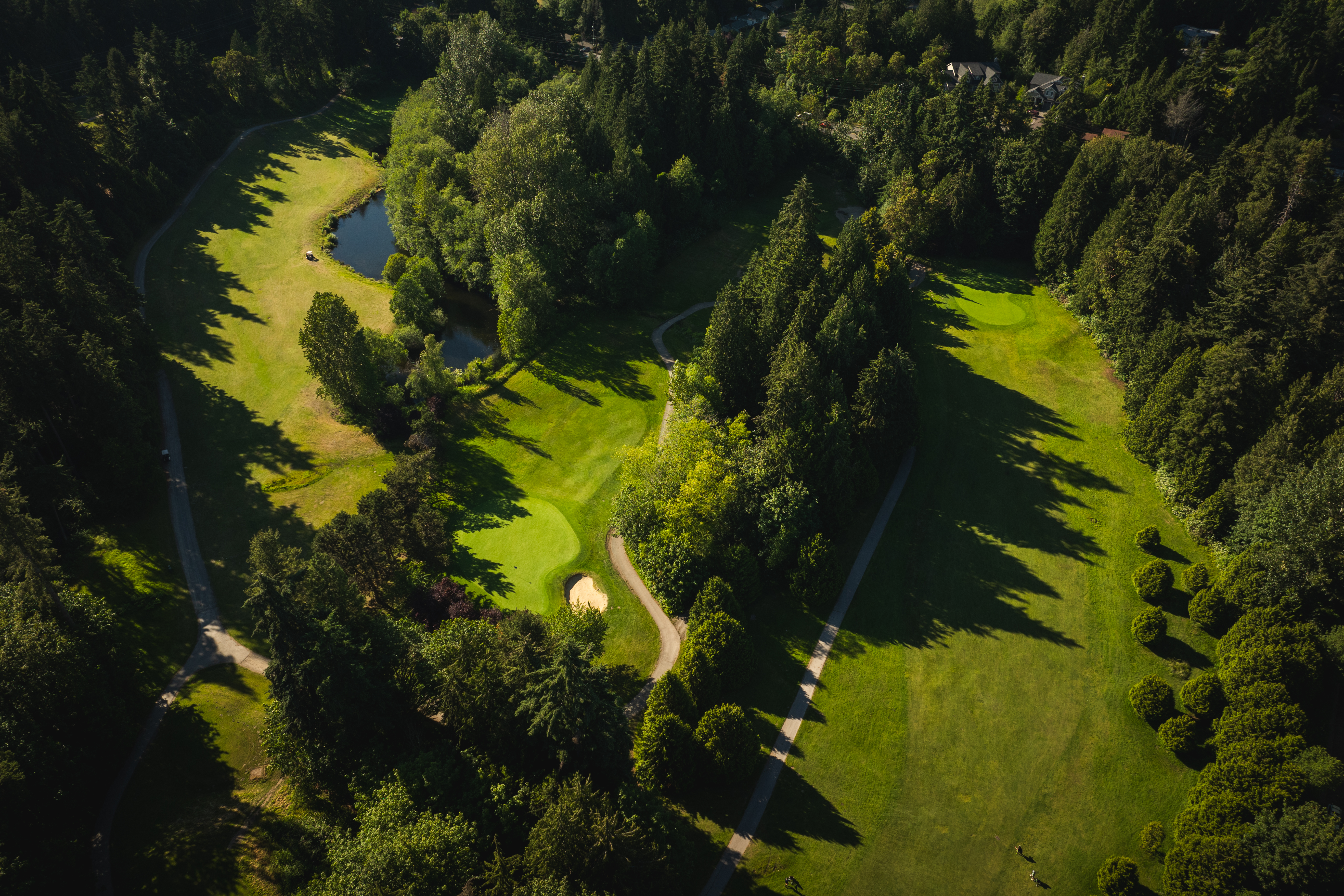 Aerial view of golf course fairway