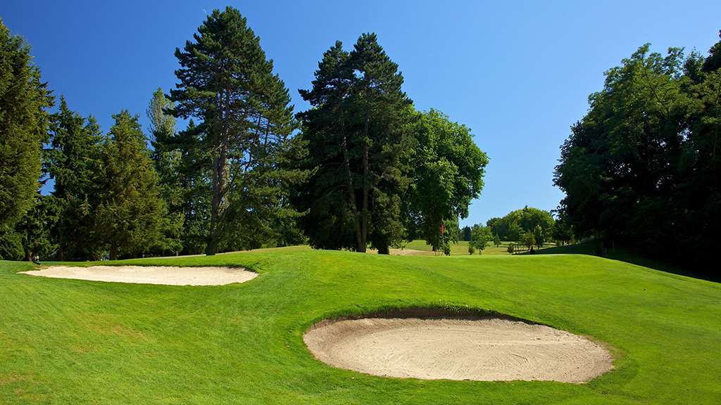 Bunkers on golf course green